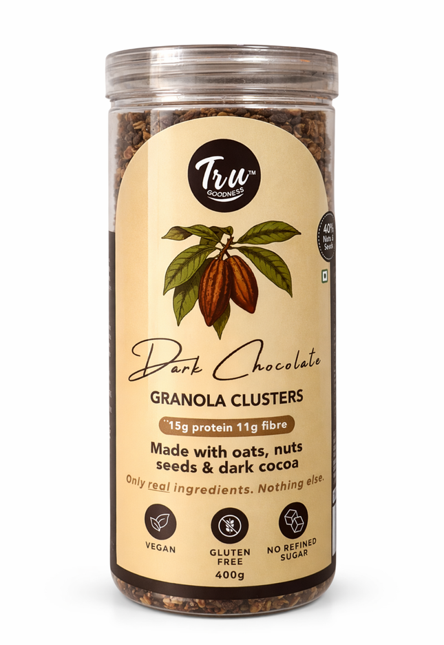 TruGoodness Dark Chocolate Granola Clusters | High Fibre, No Refined Sugar