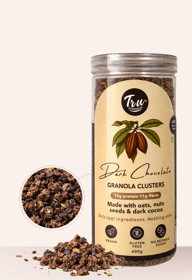 TruGoodness Dark Chocolate Granola Clusters | High Fibre, No Refined Sugar