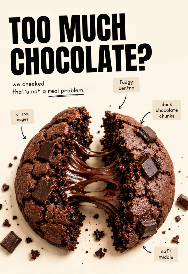 THICC Double Chocolate Fudge Cookie 70g of Chocolate Chaos.
